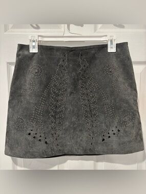 Zara Gray Suede-Mini Skirt with Eyelet & Cutout Design